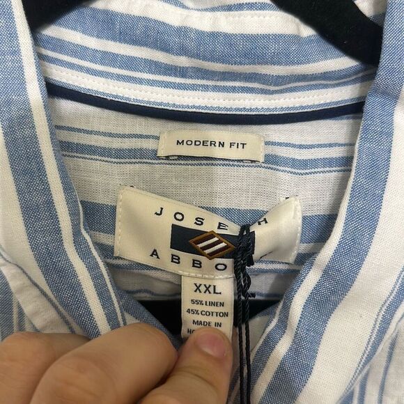 NWT Joseph Abboud Mens Blue White Stripe Linen Cotton Button Up Shirt Size XXL - Picture 4 of 7